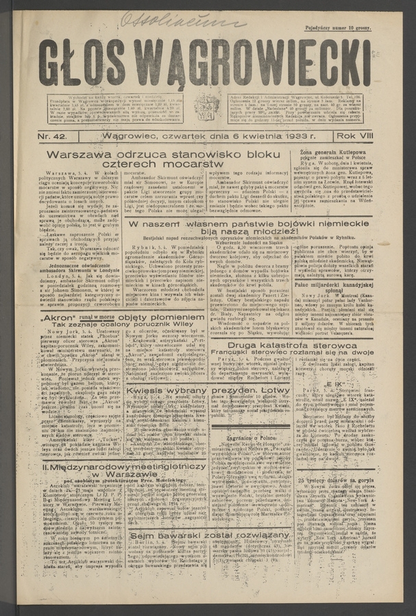 Głos Wągrowiecki. Rok 8, 1933, numer 42