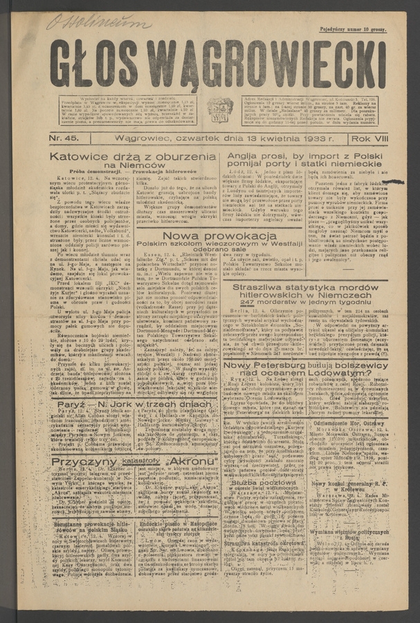Głos Wągrowiecki. Rok 8, 1933, numer 45