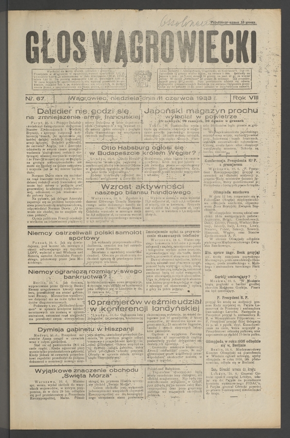 Głos Wągrowiecki. Rok 8, 1933, numer 67