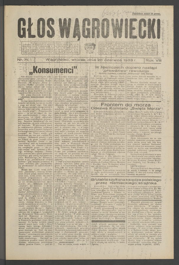 Głos Wągrowiecki. Rok 8, 1933, numer 71