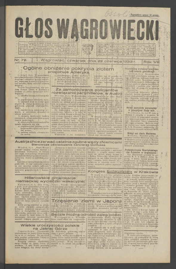 Głos Wągrowiecki. Rok 8, 1933, numer 72