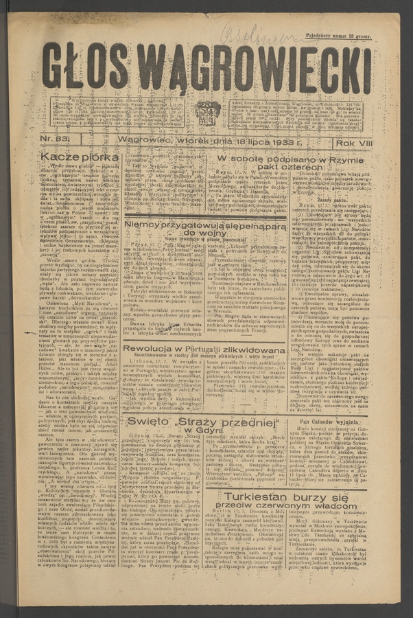 Głos Wągrowiecki. Rok 8, 1933, numer 83
