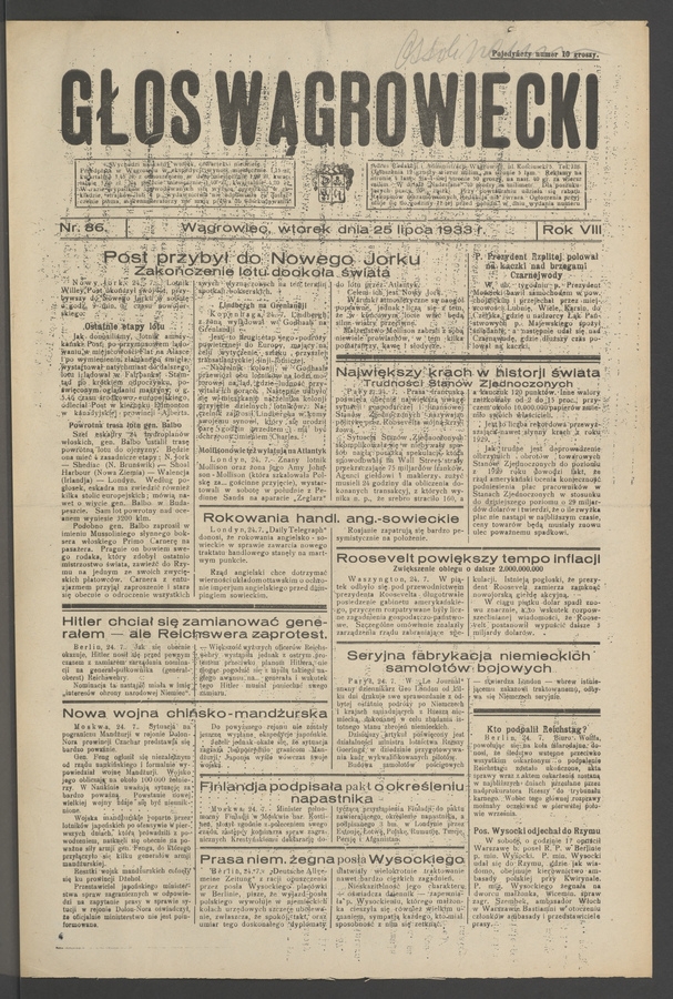 Głos Wągrowiecki. Rok 8, 1933, numer 86