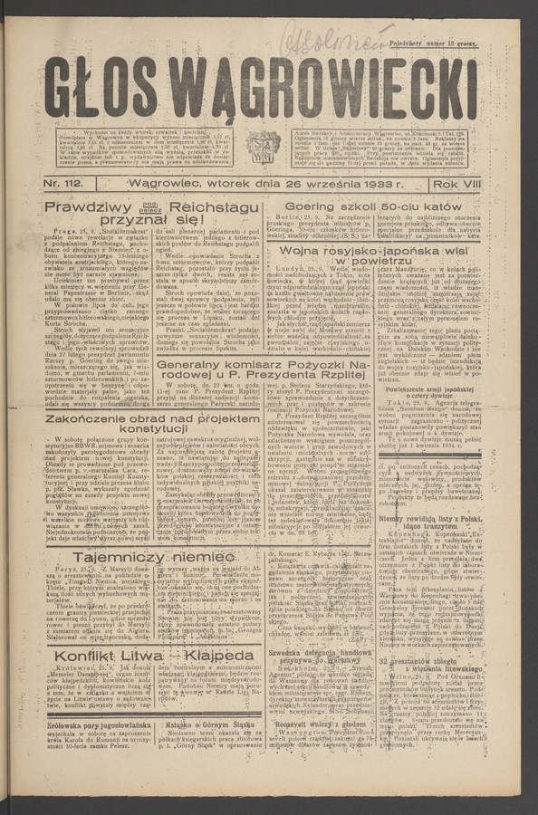 Głos Wągrowiecki. Rok 8, 1933, numer 112