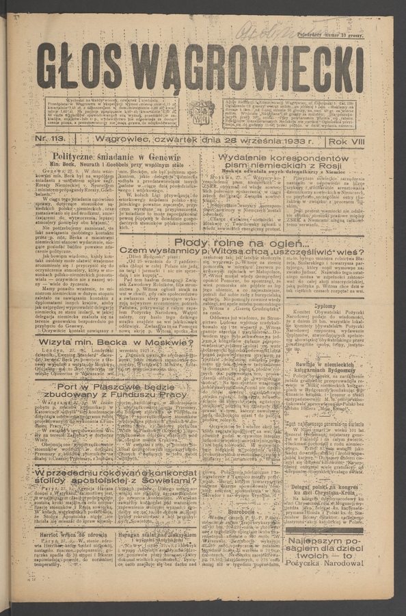 Głos Wągrowiecki. Rok 8, 1933, numer 113