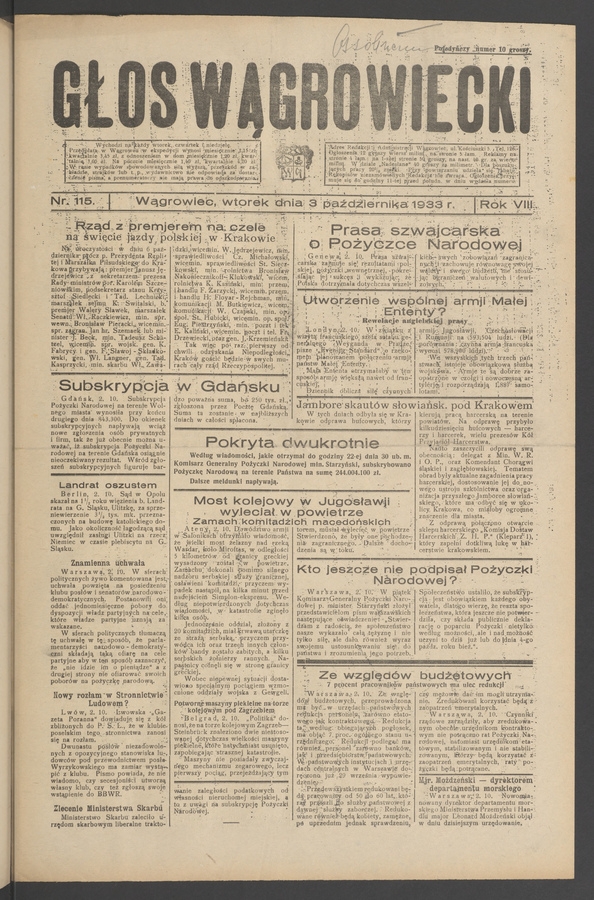 Głos Wągrowiecki. Rok 8, 1933, numer 115