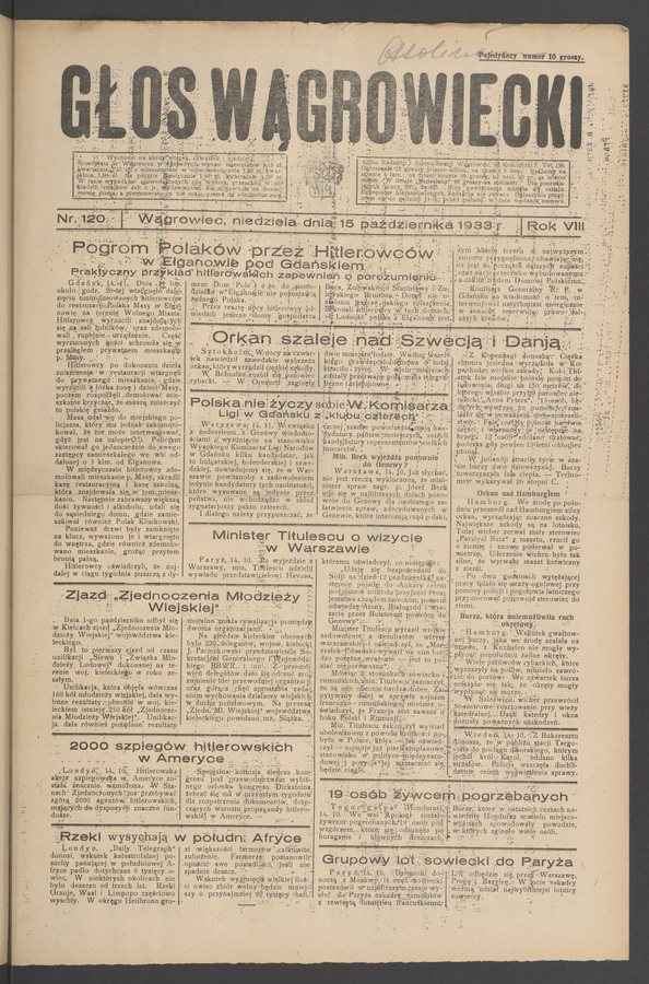 Głos Wągrowiecki. Rok 8, 1933, numer 120