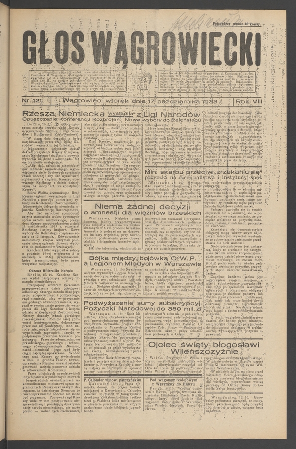 Głos Wągrowiecki. Rok 8, 1933, numer 121