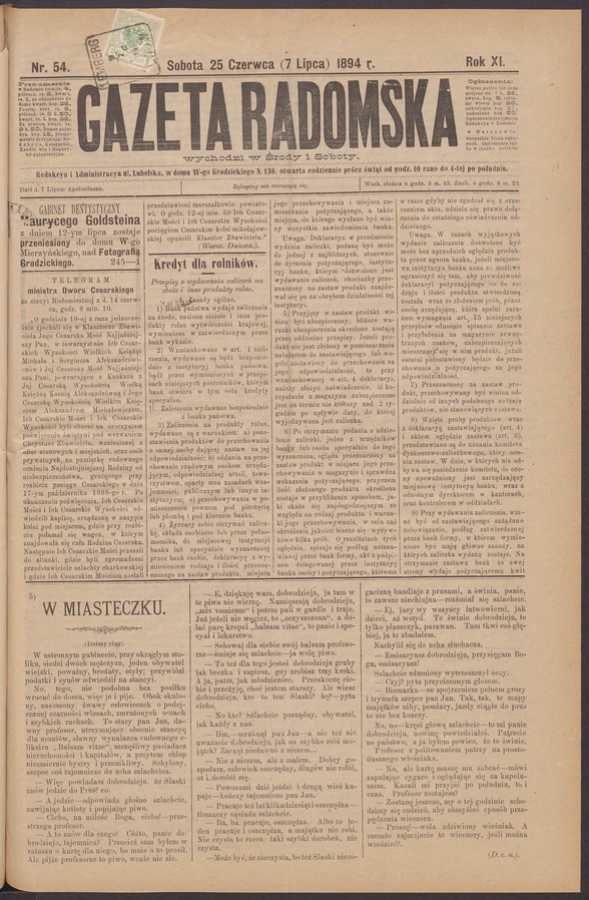 Gazeta Radomska. Rok&nbsp;11, 1894, numer&nbsp;54