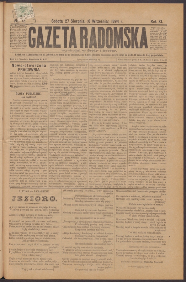 Gazeta Radomska. Rok&nbsp;11, 1894, numer&nbsp;72