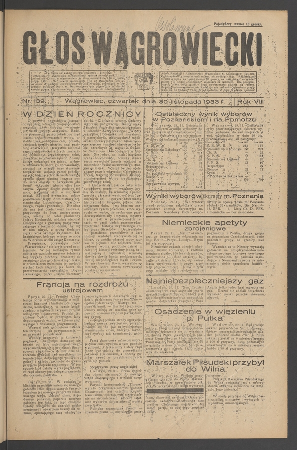 Głos Wągrowiecki. Rok 8, 1933, numer 139