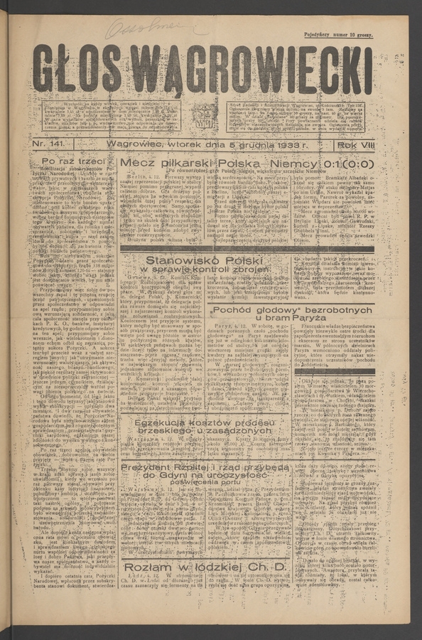 Głos Wągrowiecki. Rok 8, 1933, numer 141