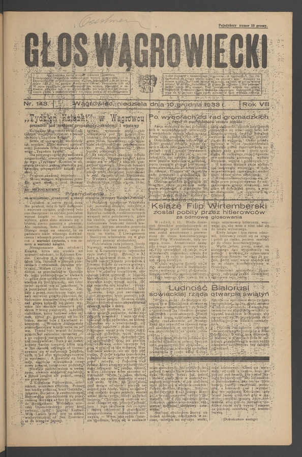 Głos Wągrowiecki. Rok 8, 1933, numer 143