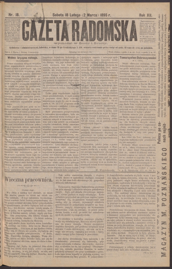 Gazeta Radomska. Rok&nbsp;12, 1895, numer&nbsp;18
