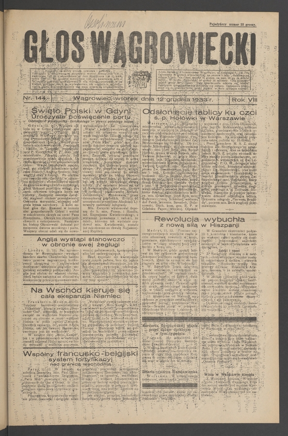 Głos Wągrowiecki. Rok 8, 1933, numer 144