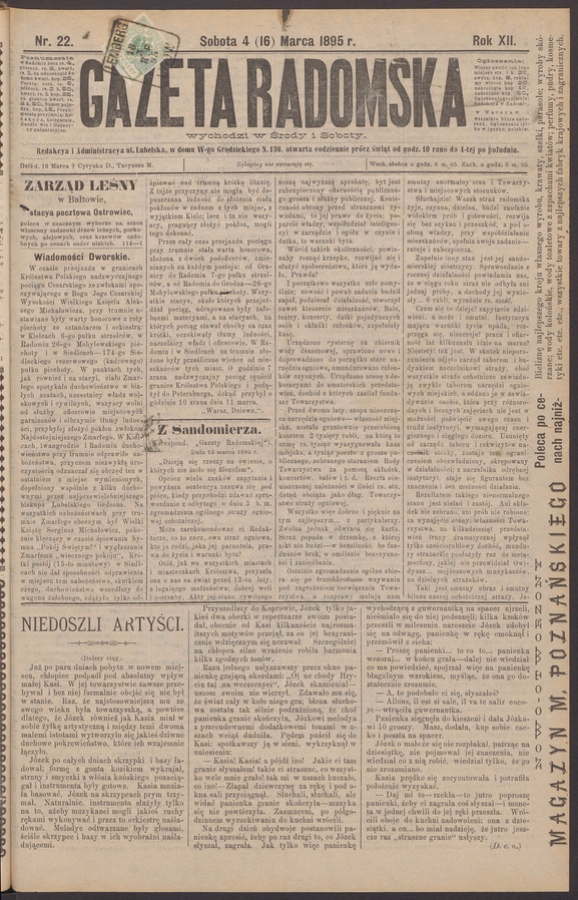 Gazeta Radomska. Rok&nbsp;12, 1895, numer&nbsp;22