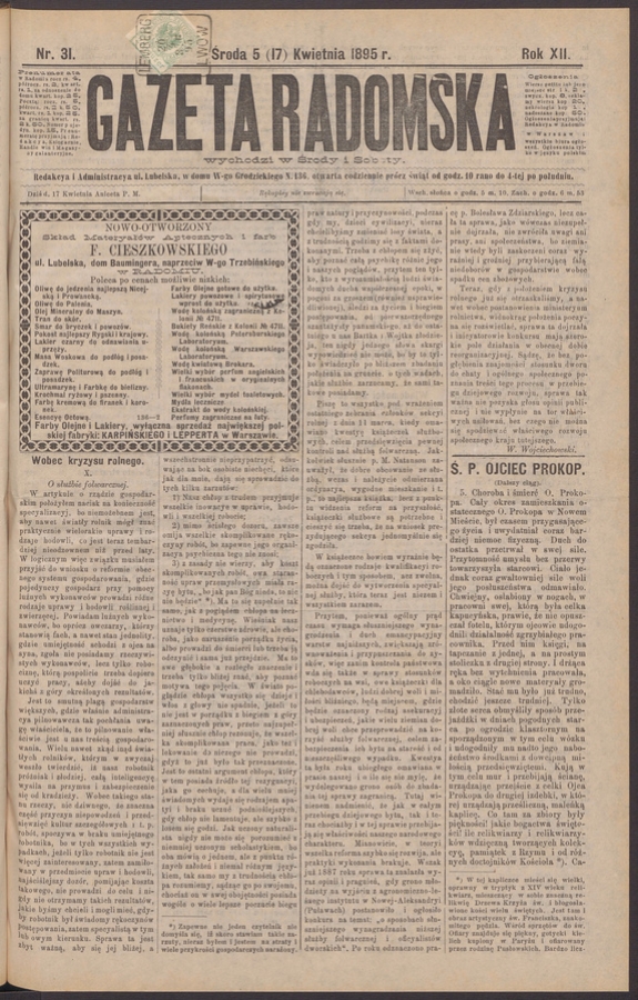 Gazeta Radomska. Rok&nbsp;12, 1895, numer&nbsp;31