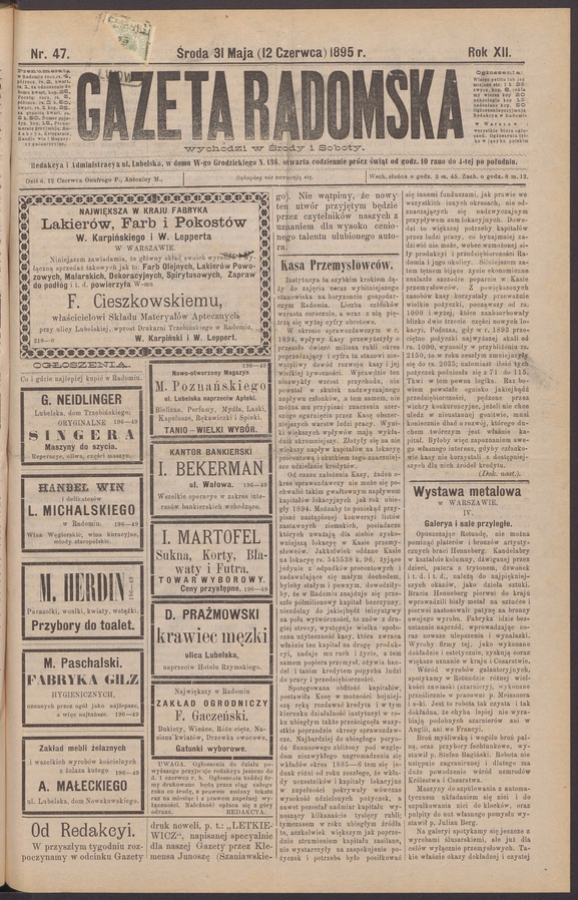 Gazeta Radomska. Rok&nbsp;12, 1895, numer&nbsp;47