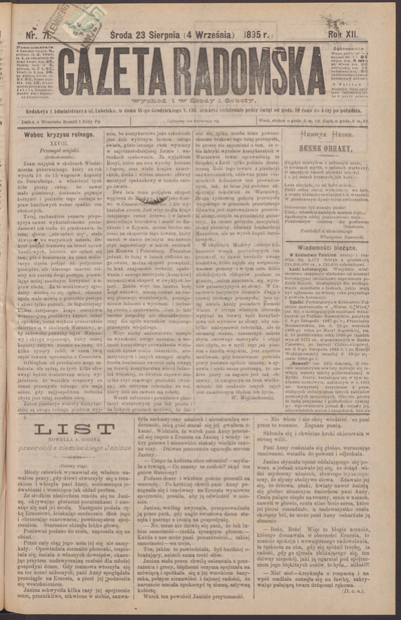 Gazeta Radomska. Rok&nbsp;12, 1895, numer&nbsp;71