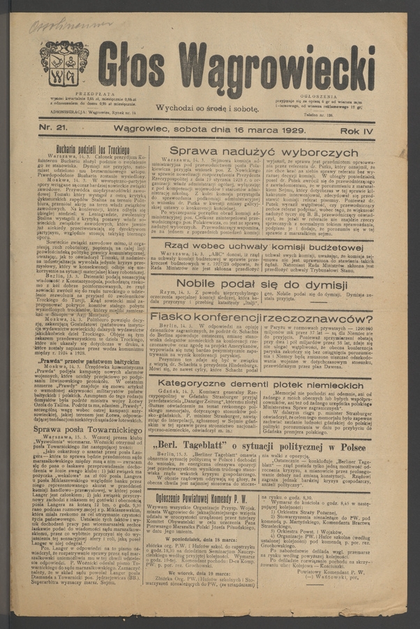 Głos Wągrowiecki. Rok 4, 1929, numer 21
