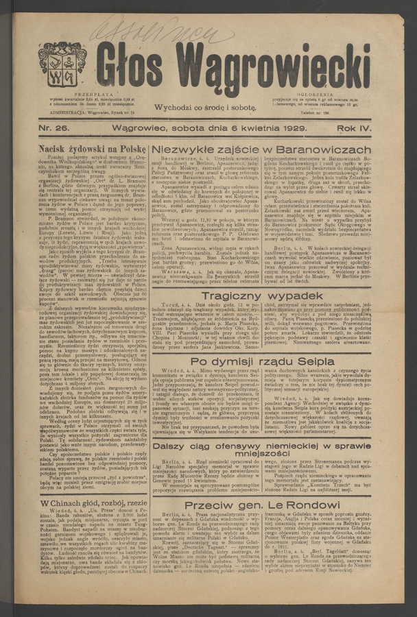 Głos Wągrowiecki. Rok 4, 1929, numer 26
