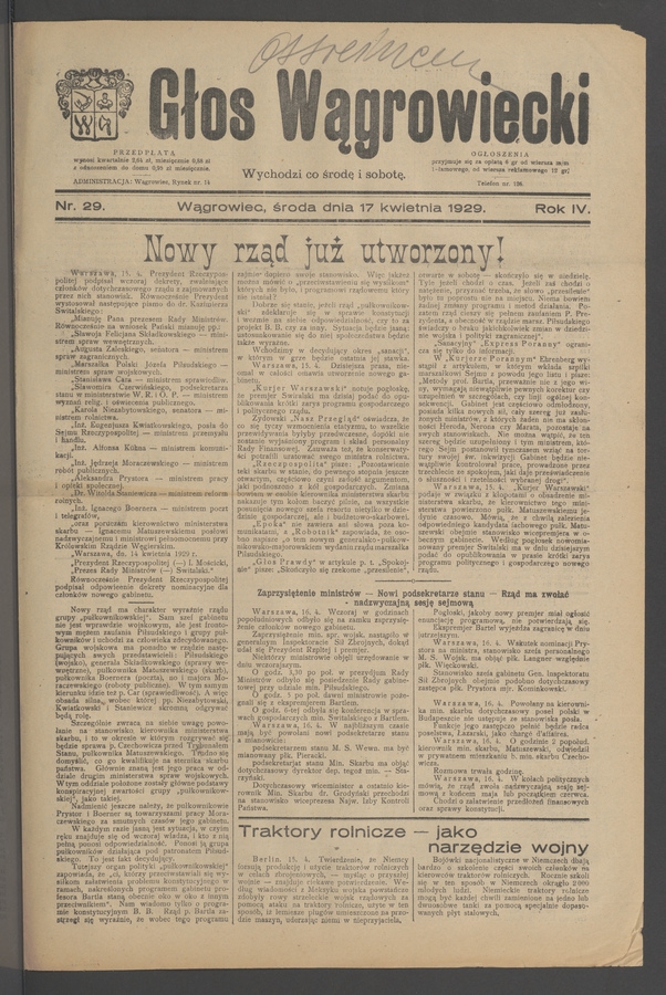 Głos Wągrowiecki. Rok 4, 1929, numer 29