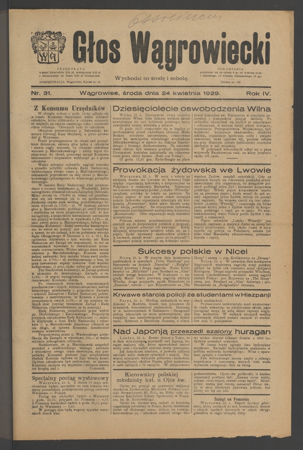 Głos Wągrowiecki. Rok 4, 1929, numer 31