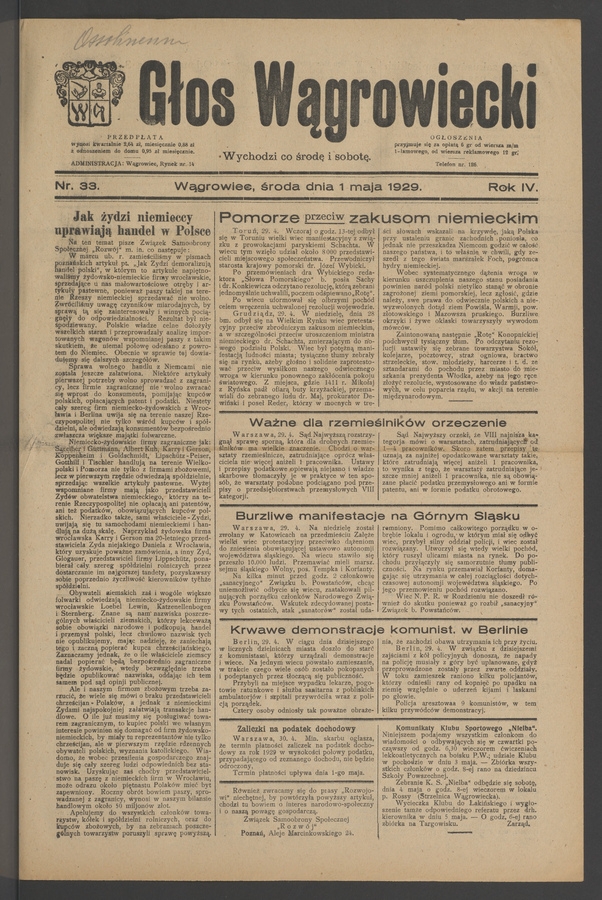 Głos Wągrowiecki. Rok 4, 1929, numer 33