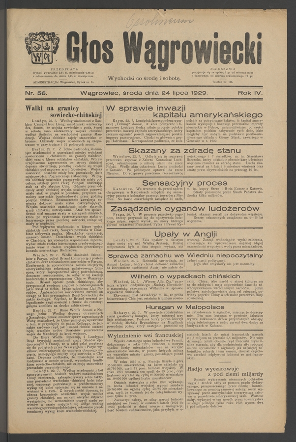 Głos Wągrowiecki. Rok 4, 1929, numer 56