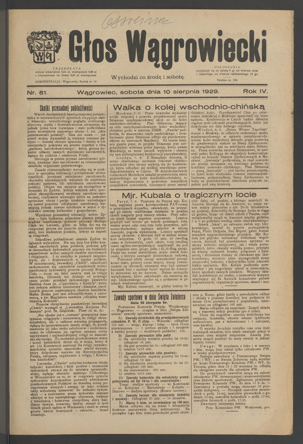 Głos Wągrowiecki. Rok 4, 1929, numer 61
