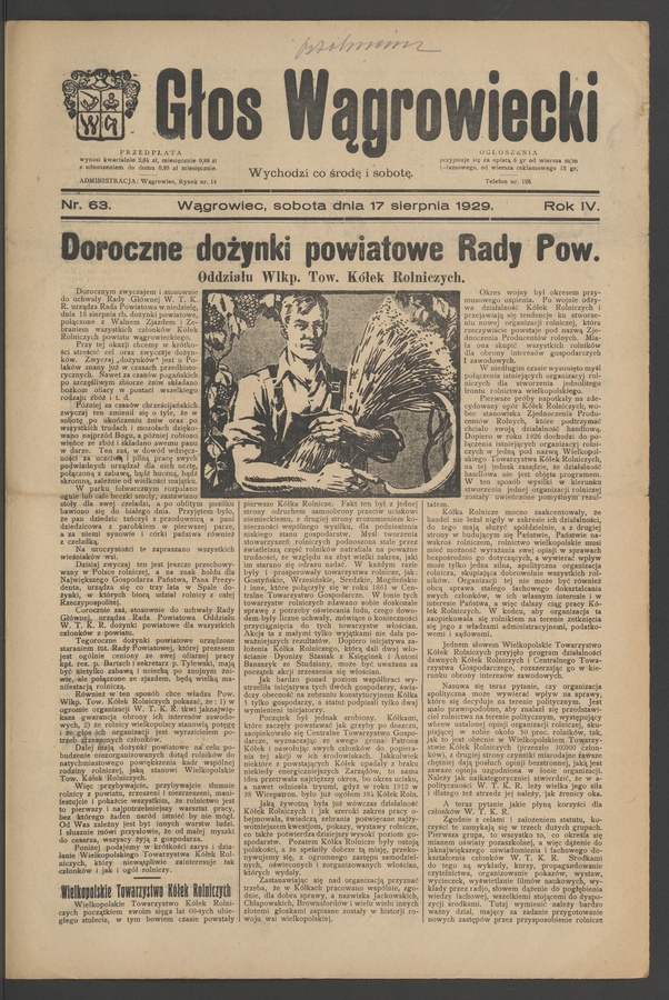 Głos Wągrowiecki. Rok 4, 1929, numer 63