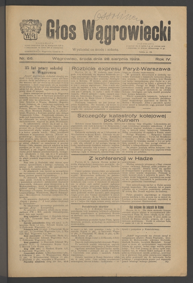 Głos Wągrowiecki. Rok 4, 1929, numer 66