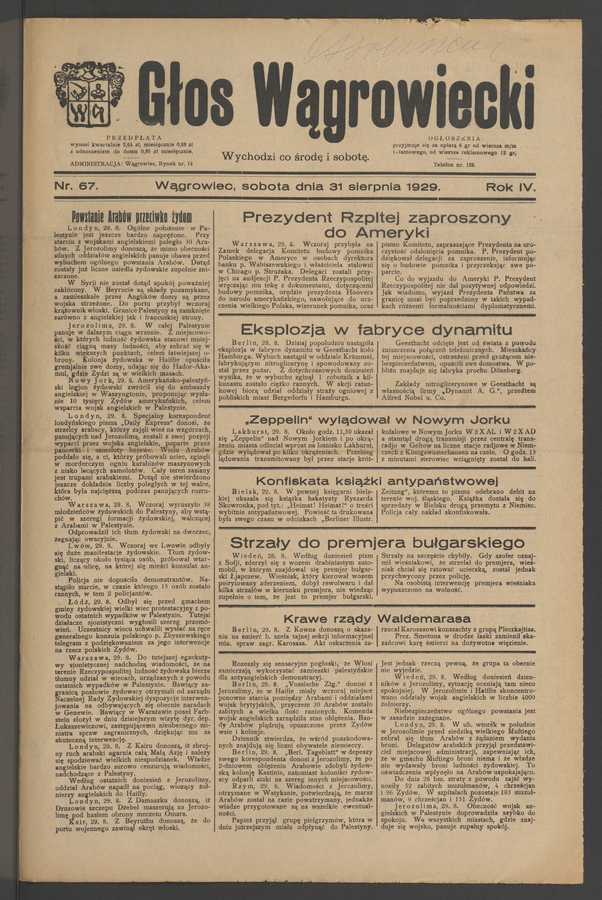 Głos Wągrowiecki. Rok 4, 1929, numer 67