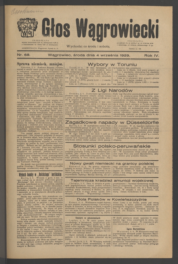 Głos Wągrowiecki. Rok 4, 1929, numer 68