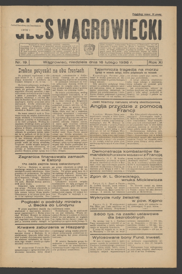 Głos Wągrowiecki. Rok&nbsp;11, 1936, numer&nbsp;19