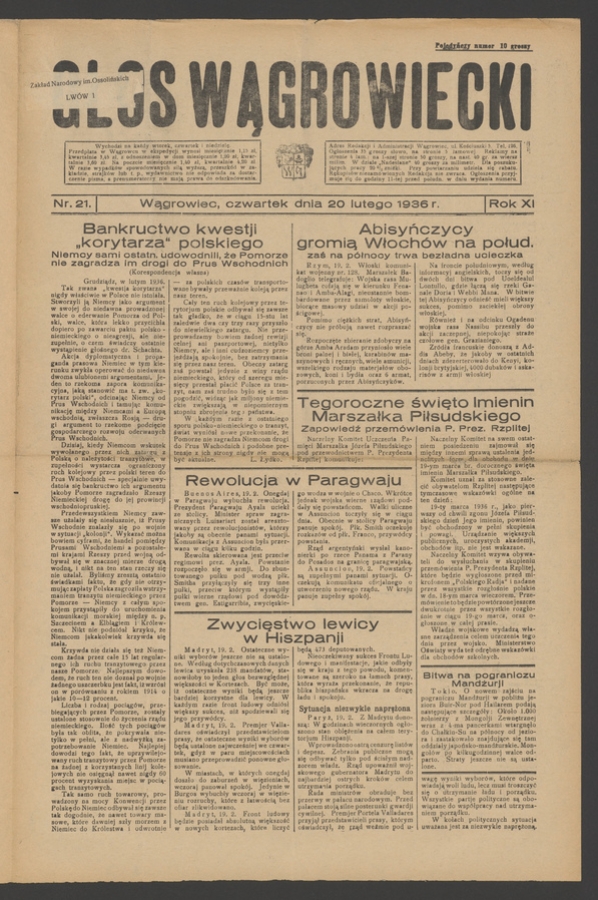 Głos Wągrowiecki. Rok&nbsp;11, 1936, numer&nbsp;21