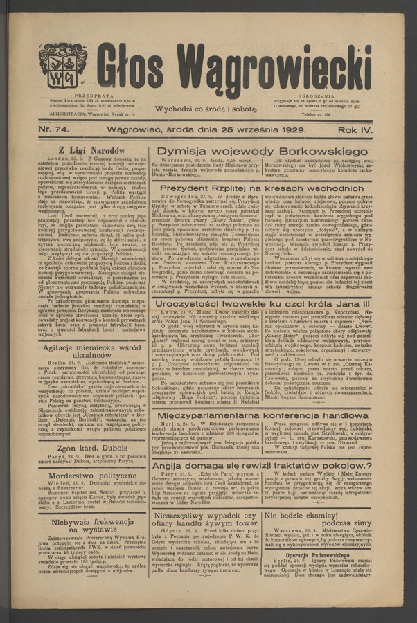 Głos Wągrowiecki. Rok 4, 1929, numer 74