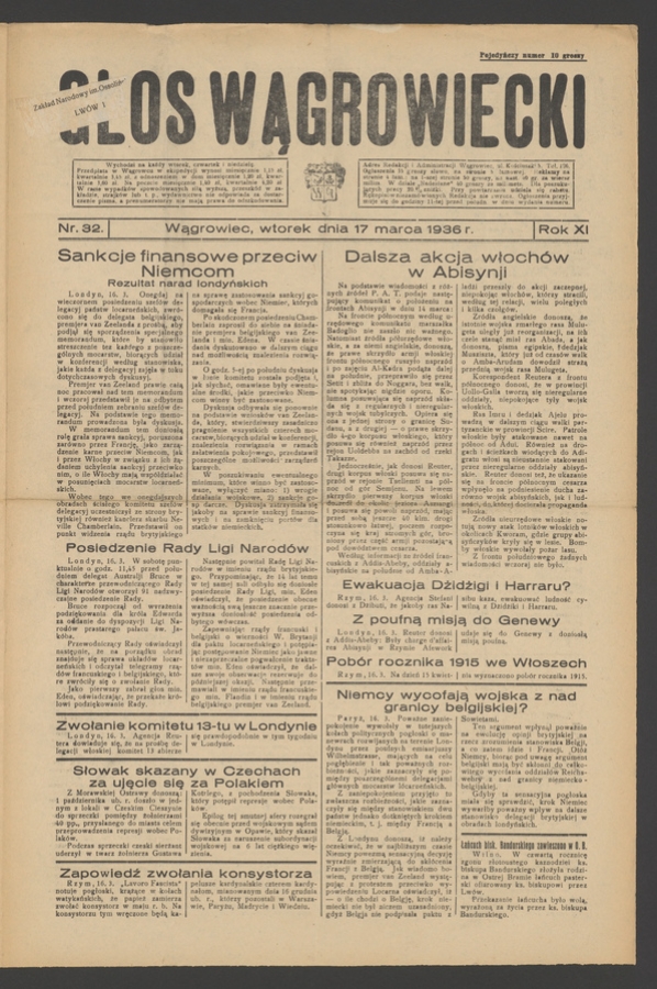 Głos Wągrowiecki. Rok&nbsp;11, 1936, numer&nbsp;32