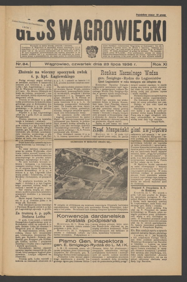 Głos Wągrowiecki. Rok&nbsp;11, 1936, numer&nbsp;84