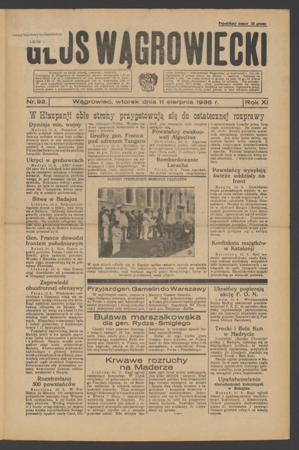 Głos Wągrowiecki. Rok&nbsp;11, 1936, numer&nbsp;92