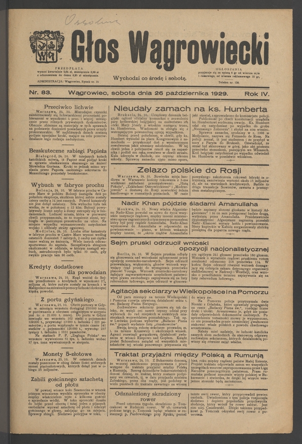 Głos Wągrowiecki. Rok 4, 1929, numer 83