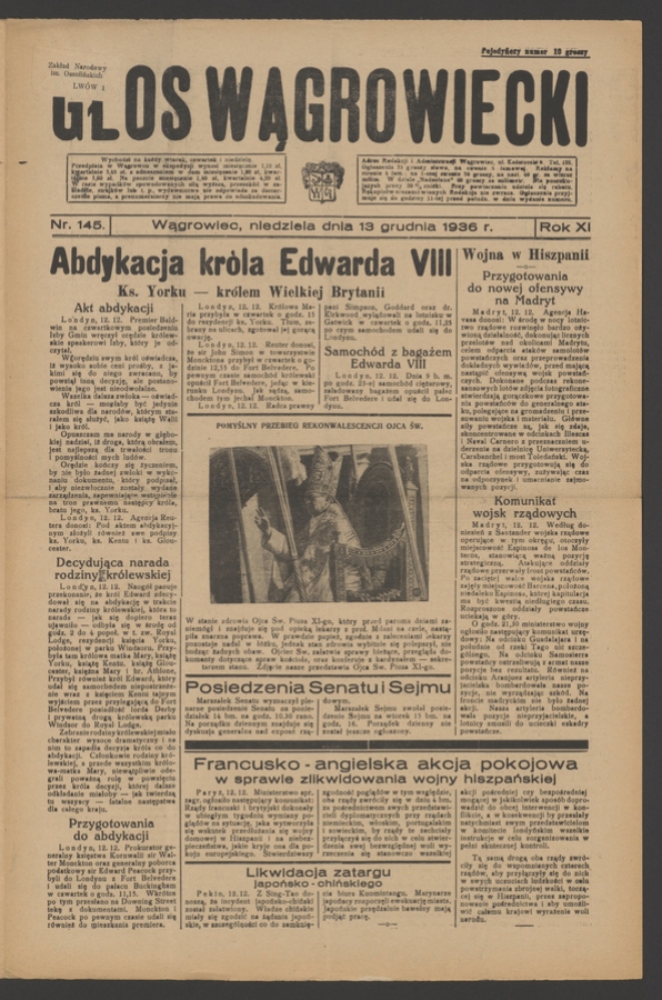 Głos Wągrowiecki. Rok&nbsp;11, 1936, numer&nbsp;145
