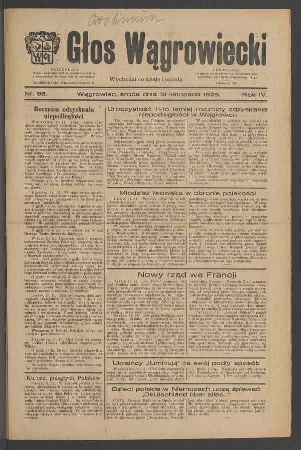Głos Wągrowiecki. Rok 4, 1929, numer 88