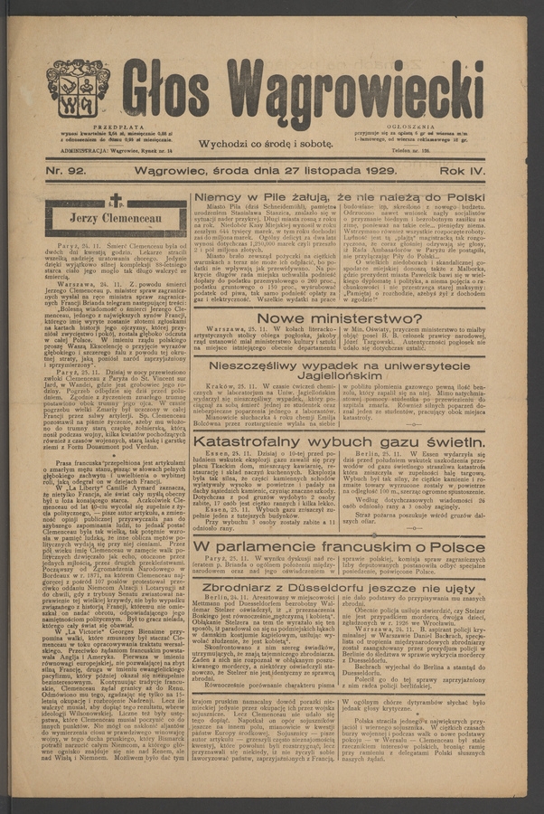 Głos Wągrowiecki. Rok 4, 1929, numer 92