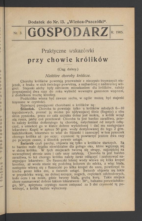 Gospodarz : dodatek do numeru 13 „Wieńca-Pszczółki”. 1905, numer 3