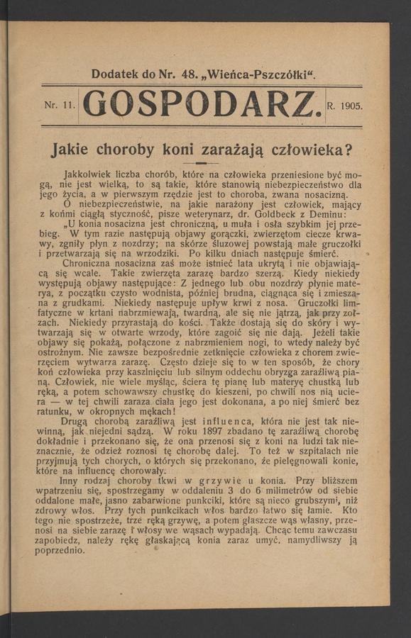 Gospodarz : dodatek do numeru 48 „Wieńca-Pszczółki”. 1905, numer 11