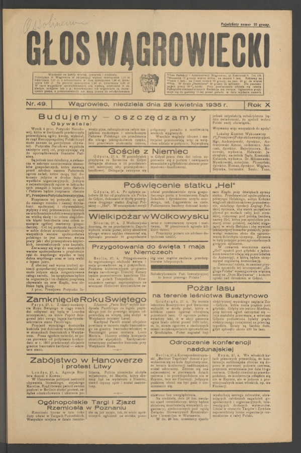 Głos Wągrowiecki. Rok&nbsp;10, 1935, numer&nbsp;49
