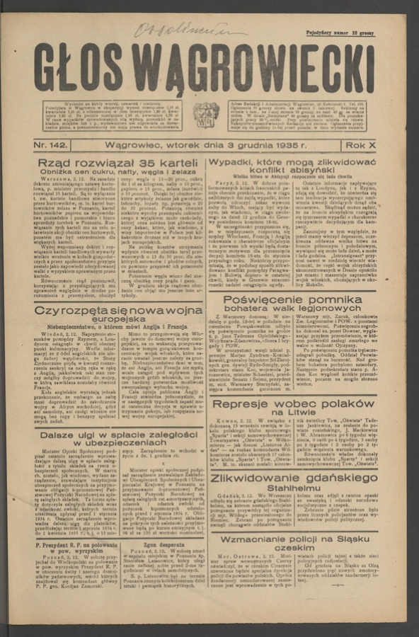 Głos Wągrowiecki. Rok&nbsp;10, 1935, numer&nbsp;142