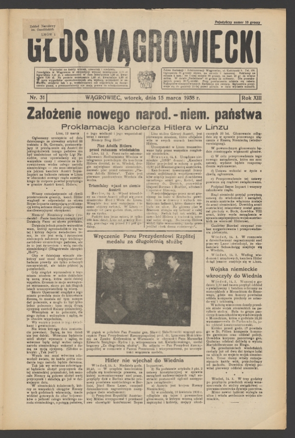 Głos Wągrowiecki. Rok&nbsp;13, 1938, numer&nbsp;31