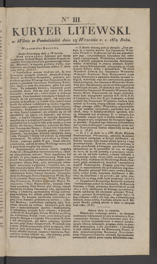Kuryer Litewski. 1832, numer&nbsp;111